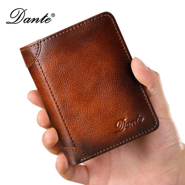 Retro plånbok i äkta läder, smala plånböcker för män med den senaste RFID-blocktekniken, Stop Electronic Pick Pocketing-RFID-blockerande plånbok-brun
