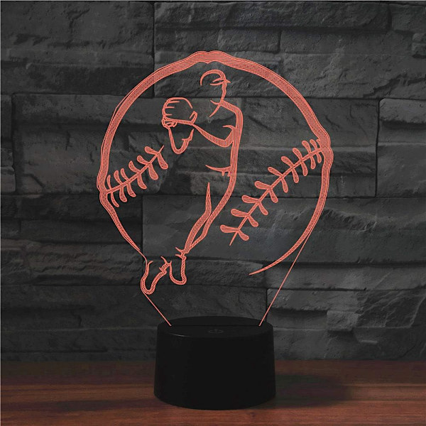 3D Baseball Fjernkontroll 16 Farger Nattelysbilder Illusions Akryl LED Bord Nattbord Lampe Barn Soverom Skrivebord Dekor Bursdagsgaver Leke for Barn