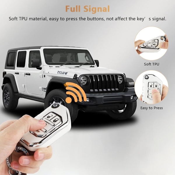 PIFOOG TPU nøkkelringdeksel for Jeep Wrangler JL JLU Gladiator JT 2018-2022 tilbehør Søt 4-knappers bilnøkkelskall Glitter nøkkelring Jentete kvinner