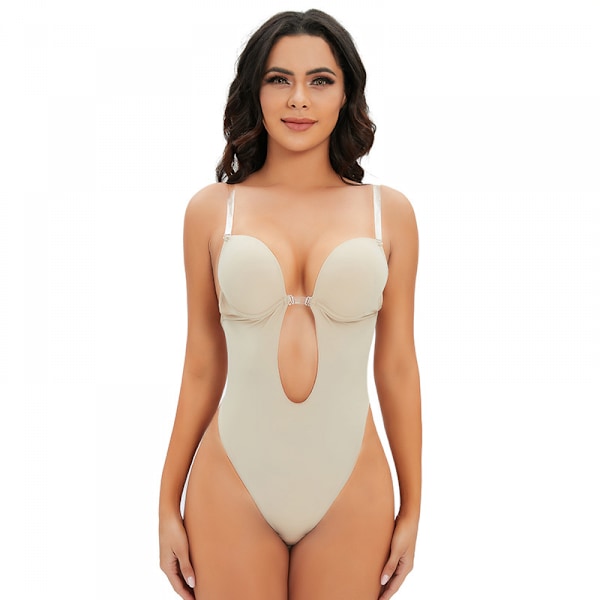 Kvinnors rygglösa body shaper bh U plunge sömlös string osynlig body djup V body shapewear för bröllopsfest, storlek L