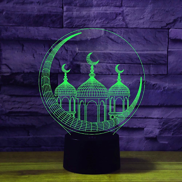 3D Muslimiskt Slott Nattlampa Bordsskiva Optisk Illusion Lampor 16 Färgväxlande Ljus LED Bordlampa Jul Hem Kärlek Födelsedagspresent