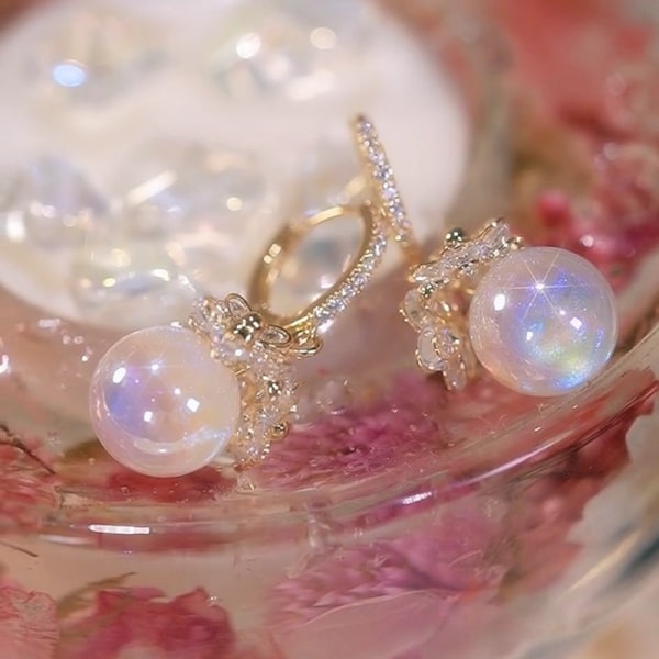 Utsökt gyllene blomma faux pärla hänge glänsande zirkon inlagda dingla örhängen elegant lyxstil delikat kvinnlig gåva