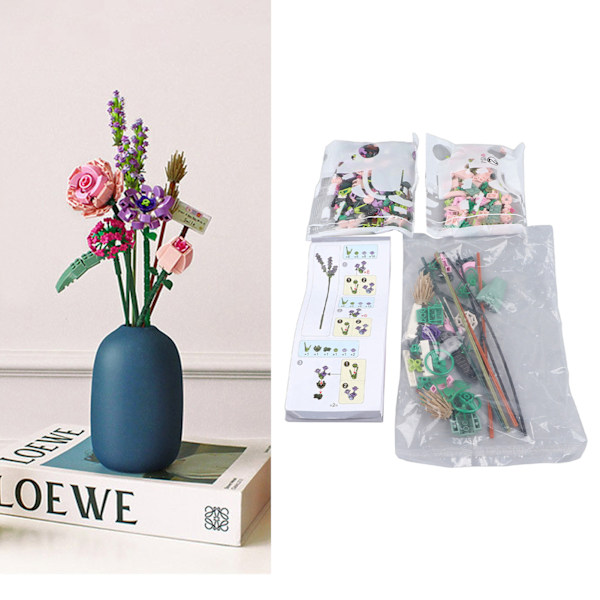 Blombukett Byggsats Konstgjord Blomma Botanisk Samling Byggklossleksaker för DIY Heminredning Alla hjärtans dag-presenter
