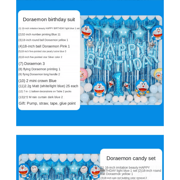 SAYDY syntymäpäiväkohtauksen koristeilmapallo Doraemon set KC-001