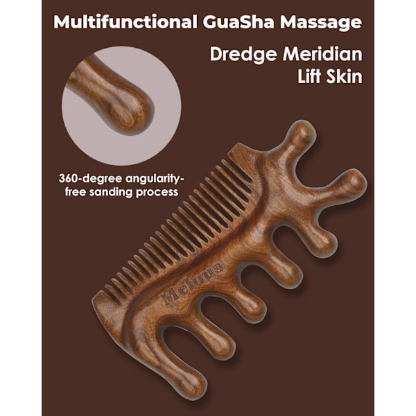 4 i 1 Sandelträ Gua Sha Massager, Skrapningsmassagekam, Meridianverktyg för hår, ansikte, ögonnacke kroppsmassage 1 4 IN 1 Gua Sha Massager