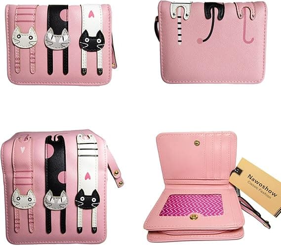 Sød Kattepung til Kvinder, Bifold Tegnebog Clutch Taske pink