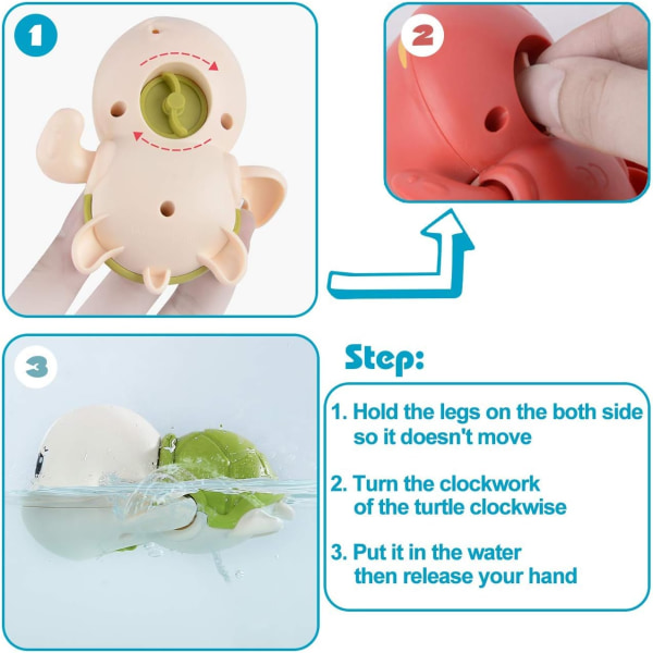 Mene, mene! Suloiset uivat kilpikonnat kylpylelut taaperoille ja lapsille (3 kpl)