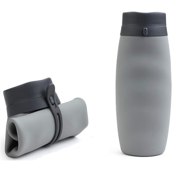 Uudelleenkäytettävä taitettava vesipullo, kannettava urheilupullo, kannettava silikoninen taitettava kuppi BPA-vapaa vaellusvesipussi (harmaa)