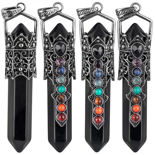 7 Chakra Sten Pärlor Hänge Halsband för Kvinnor Män, Unik Hexagonal Punkt Healing Kristall Pendel för Reiki Spådom