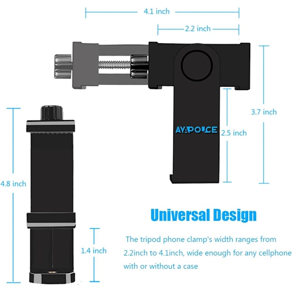 Mobiltelefonstativfäste, smartphone-stativ mobiltelefonhållare monteringsadapterklämma, digital kamerahållare selfie-objektiv monopod justerbar ring Black