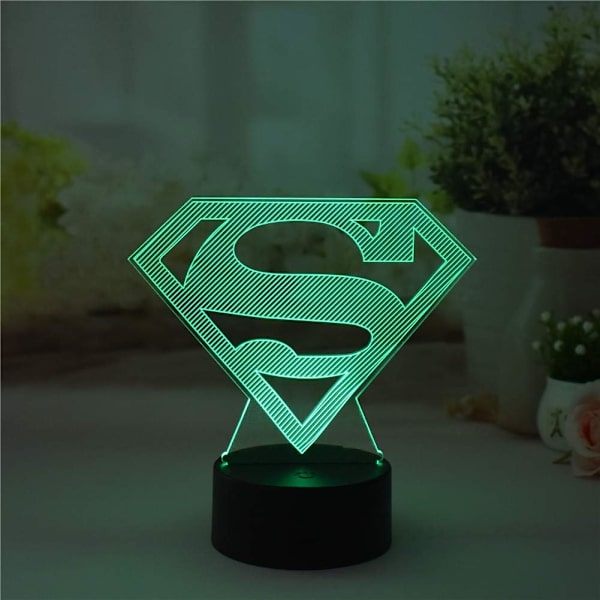 Anime Tegneserie Nattelys, Superman Leselys, 3D Fargerik LED-lys, USB Fjernkontroll Soverom Bordlampe, Læringslampe, Hjemmedekor, Barn B