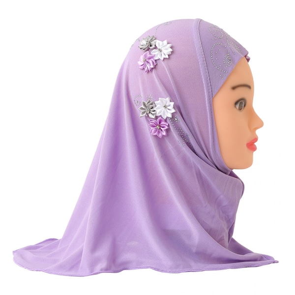 2-6 år gamla flickors muslimska hijab med 6 blommor islamisk arabisk huvudduk sand och solskydd sjal sjalar