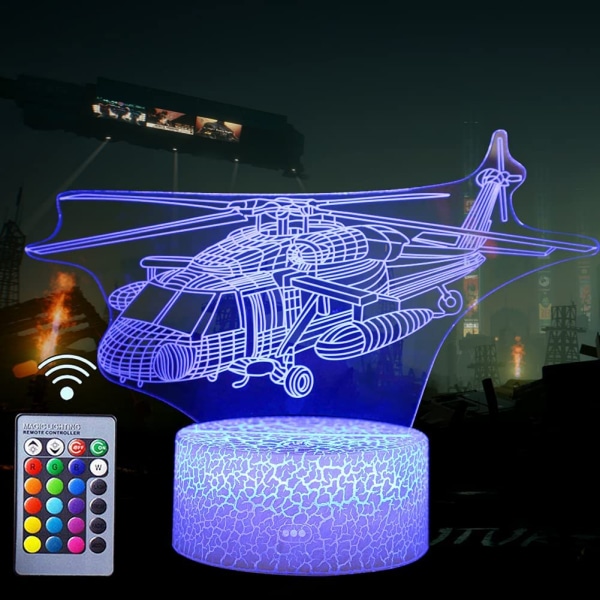 Helikopter nattlys, 3D LED gutterom dekorlampe Nyhet Sengelampe med USB-kabel Strøm 16 farger skiftbart lys med fjernkontroll Xmas
