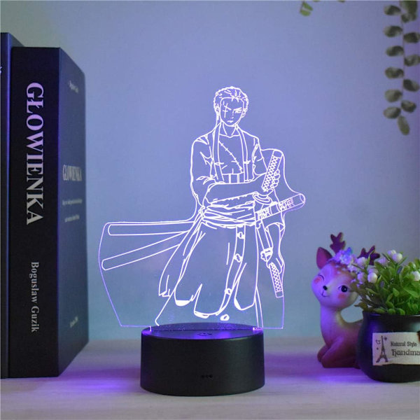 Anime 3D Värikäs Roronoa Zoro LED Yövalo Kosketus 7 Väriä/Kaukosäädin 16 Väriä USB Pöytälamppu Luova Lomapäivän Lahja Paras Lahja Olkihattu Lo