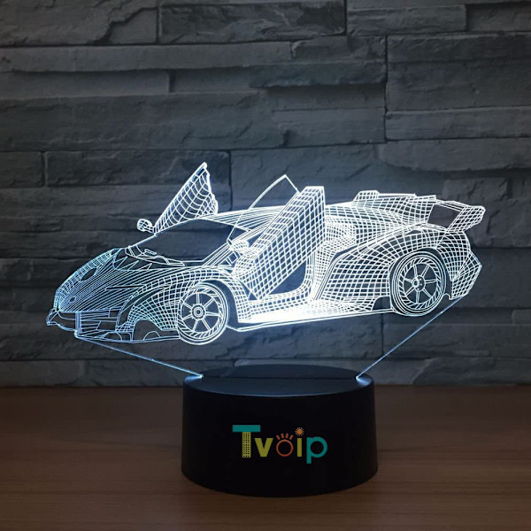 7 Fargeskiftende nattlampe 3D Atmosfære Bulbing Lys 3D Visuell Illusions LED Lampe for Barn Leke Julergave Bursdagsgaver (Racerbil)