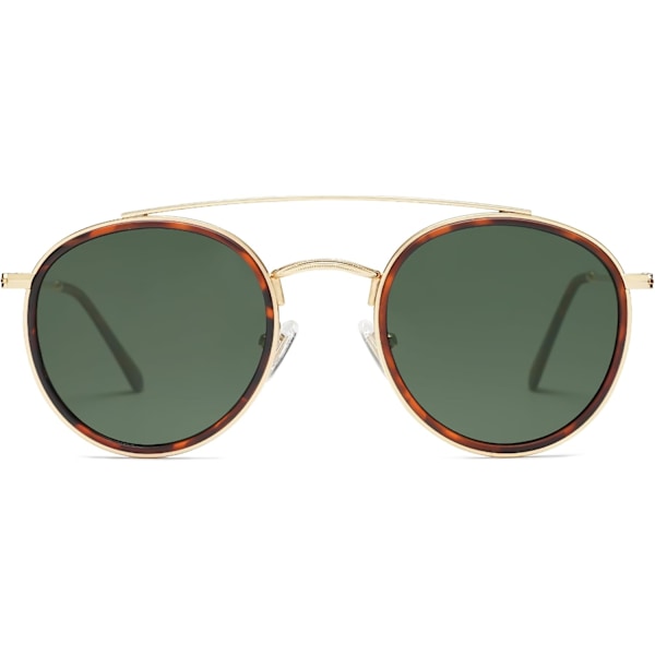 Retro Runde Dobbelt Bro Polariseret Solbriller til Kvinder Mænd Vintage Cirkel UV400 Solbriller SJ1104 Brown Tortoise Green 50 Millimeters