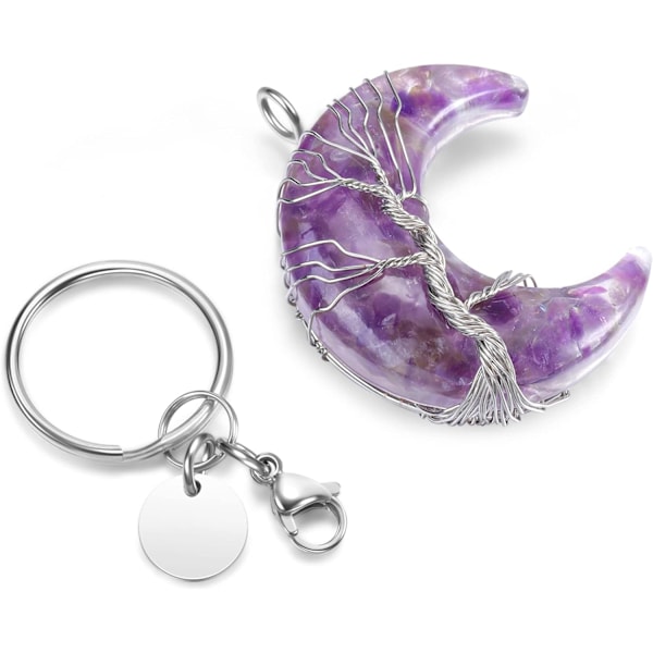 Helbredende Krystal Nøglering Wire Wrapped Måne Ædelsten Kvarts Krystaller Sten Nøglering Smykker Amethyst