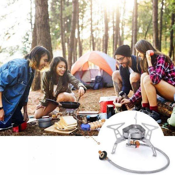 3500W Vindtät Campingspis Camping Gaskamin med Bränslebehållare Adapter, Piezo Tändning, Bärväska, Bärbar Hopvikbar Spisbrännare för Utomhusbruk