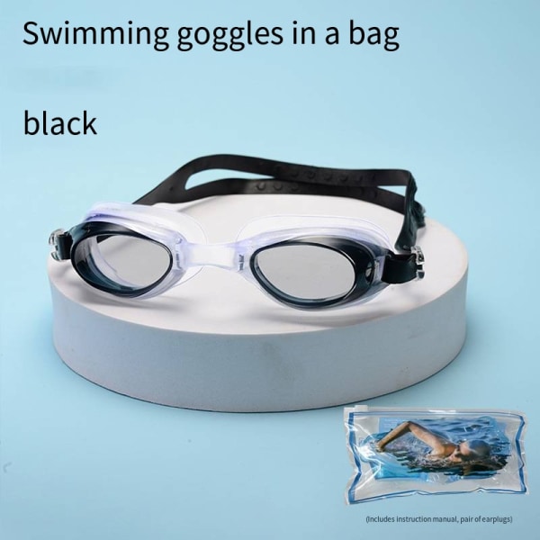 Vattentäta simglasögon Unisex Simglasögon Platta glasögon Justerbara Black(bagged swimming goggle)
