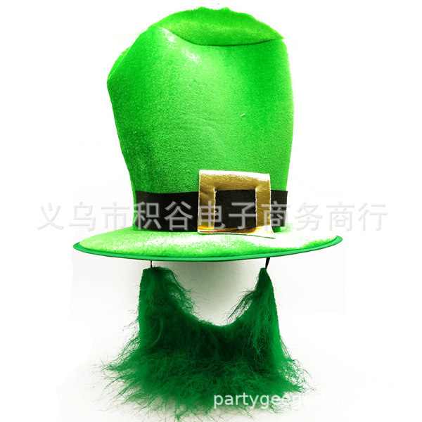 St. Patrick's Day -koristelu Irlantilainen hattu tiheä sametinvihreä vihreä partahattu miesten koristehattu vihreä peikko silinterihattu