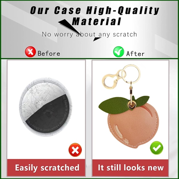 Læder nøgleringholder etui kompatibel med Apple AirTag, sød beskyttende Air Tag cover med nøglering, anti-scratch finder GPS tracker etui til Peach b