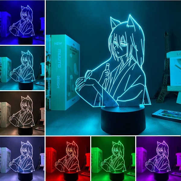 3D-lampa Anime LED-ljus Kamisama Kiss Tomoe Manga Figur Optisk Illusion Nattlampa Bordlampa Födelsedag Julgåvor (16 Färger med Fjärrkontroll)