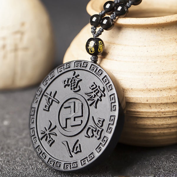 Obsidian Tibetansk buddhistisk mantra Om Mani Padme Hum halsband för män kvinnor  Skyddshelgon amulett hänge