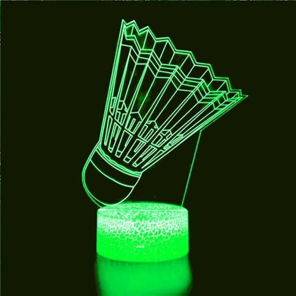 3D Badminton Nattlys Lampe Illusions 7 Farge Skiftende Berøringsbryter Bord Skrivebord Dekor Lamper Gave med Akryl Flat ABS Base USB Kabel Leke