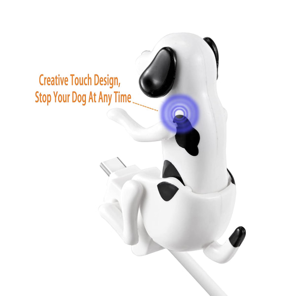 Humping Dog Telefonladdare för Typ C, Funny Touch Dog USB Snabbladdningskabel rörlig Stray Dog Cell Phone Laddningssladd (4 fot) med touch-omkopplare - Vit