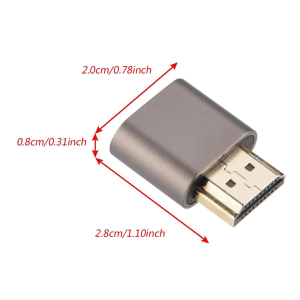 HDMI Dummy Plug Hovedløs Ghost Display Emulator Display Adapter 1920x1080 @60Hz Sølvgrå