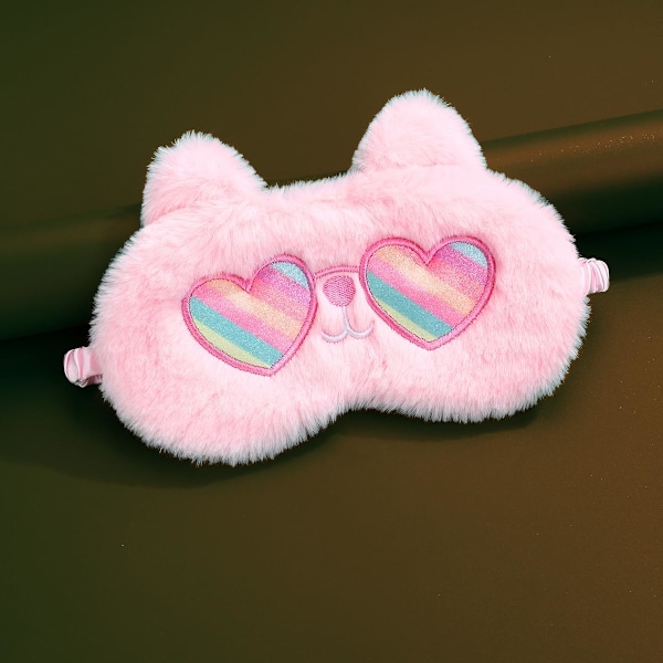 Söt Ögonmask Rosa Ögon Sömnmask, Plysch Sovande Ögonskydd Mjuk Rolig Ögonbindelmask, Fluffig Djur Sömnskärm Andningsbar Lättvikt