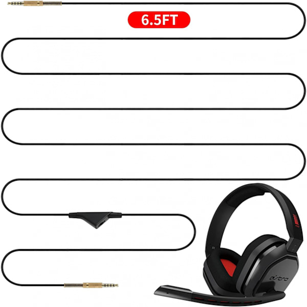 Reservekabel for Astro A40 A10, 2,0 M 2 meter lydkabel Aux-kabel kompatibel med A10 A40 A40TR Gaming-headset med volumkontroll (Volumkontroll