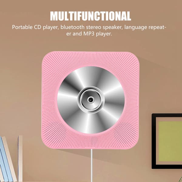 Ny väggmonterad Bluetooth CD-spelare högtalare med fjärrkontroll (rosa)