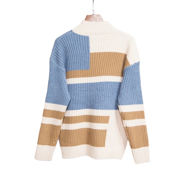 Women's 2022 Fall Winter Casual Long Sleeve Crew Neck  Color Block Knit Sweater Pullover Tops