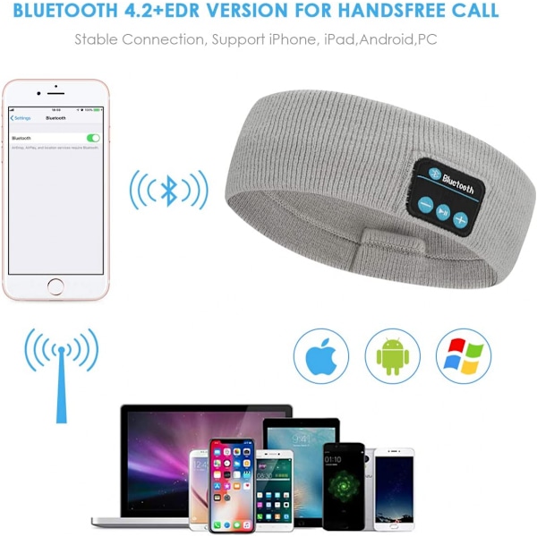 Nukkumiseen tarkoitetut Bluetooth-kuulokkeet, joissa on mikrofoni, ultrapehmeä panta kylkinukkujille, treenaamiseen, juoksuun ja lenkkeilyyn (harmaa)