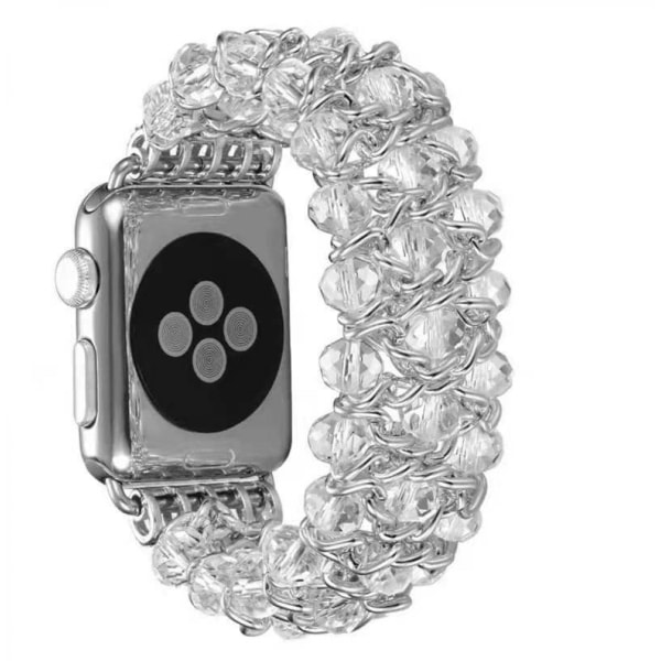 Armband för Apple Watch 42/44/45mm, Crystal Glitter Beads Pearl Bangle för iWatch Series SE 8 7 6 5 4 3 2 1 Metallkedja Smyckesrem