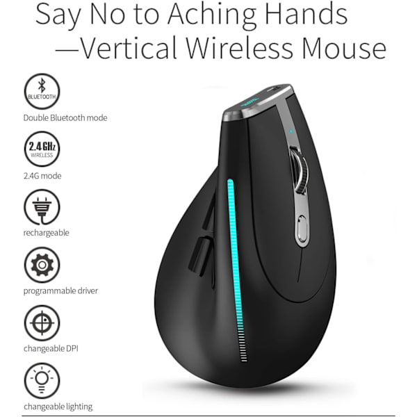 Trådløs Bluetooth Ergonomisk Vertikal Mus Programmerbare Tilpassede Knapper Indbygget Hukommelse USB Computermus til Kontor Spil Højre Hånd PC Mus