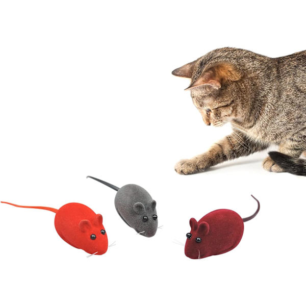 3 st kattmusleksak, flockande pipande musleksak för katt, 3 färger mjuka små kattleksaker för inomhuskatter, interaktiv kattleksak för katter och kattungar att fånga