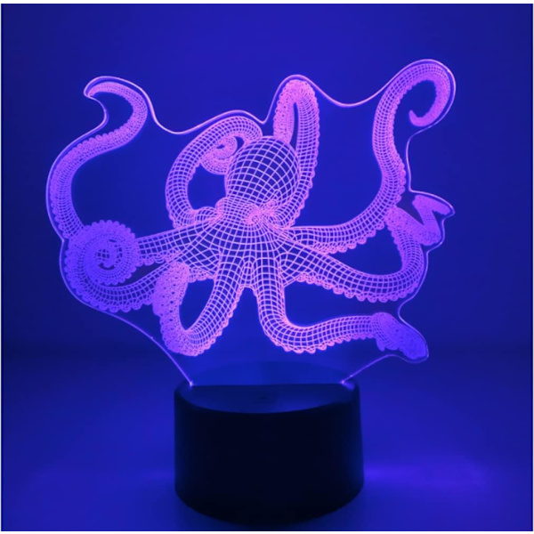3D Blæksprutte Fjernbetjening 16 Farve Natlys Illusion Akryl LED Bordlampe Sengelampe Børneværelse Skrivebords Dekoration Fødselsdagsgaver Legetøj til Børn
