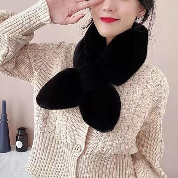 Dam Scarf med Falsk Pälskrage Vinterhalsduk Halsvärmare Shrug Trendig Scarf för Vår Höst Black