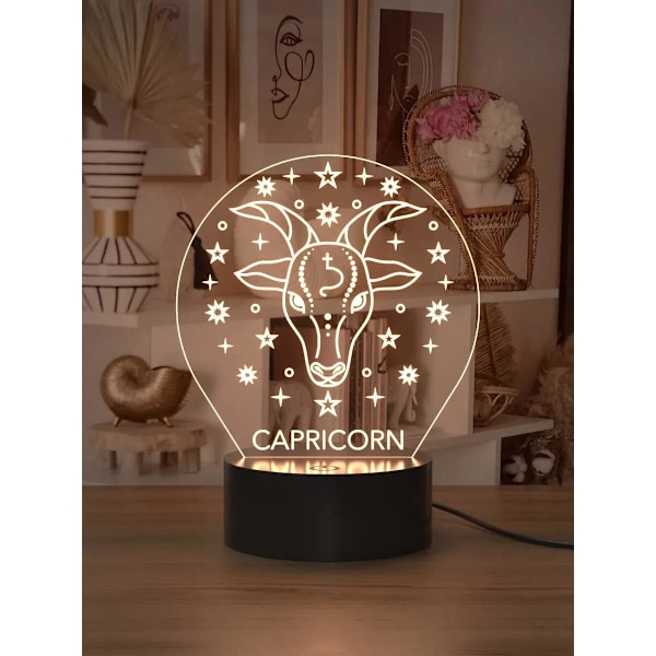 3D Dyrekretsens Stjernetegn Horoskop Nattlys Lampe 7 Fargeendring Berøringsbase i Svart med Fjernkontroll Bursdagsgave