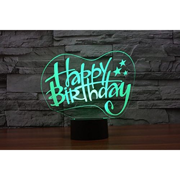 3D Happy Birthday Fjärrkontroll 16 Färger Nattlampor Illusion Akryl LED Födelsedagspresenter