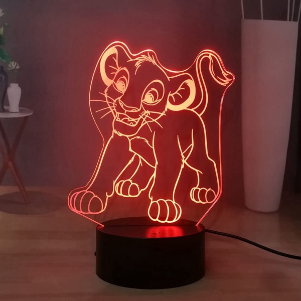 Lejon 3D nattlampa, Simba barn LED nattlampa för sovrum, touch & fjärrkontroll, USB-driven, flerfärgad födelsedag semesterdekoration belysning