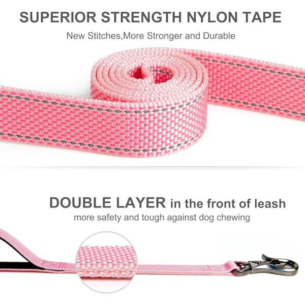 5 FT Heavy Duty Hundekobbel med 2 komfortable polstrede håndtak, trafikkhåndtak og avansert enkel snapkrok, reflekterende gåledning for store, mellomstore og S Pink5FT 5 Feet (Pack of 1)