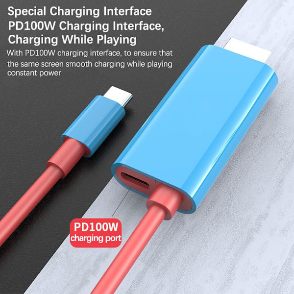 Portabel USB C till HDMI-adapter Switch Dock för Nintendo Switch & OLED, 2M/6.6FT Konverteringskabel 1080P@60Hz Utmatning, 100W PD Snabbladdningsport