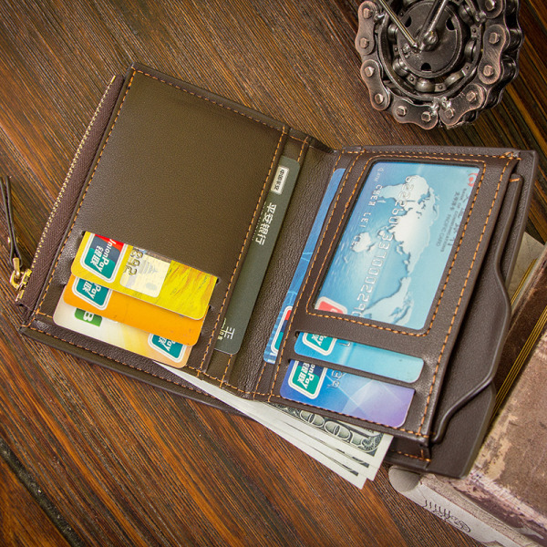Läder RFID-blockerande smal plånbok med 10 kreditkort, 2 sedelfack, ID-fönster & myntficka Minimalistisk plånbok - brun