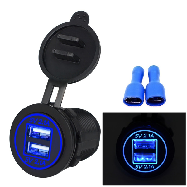 Universal Car Charger 22W Port Power Socket Power Dual USB Charger 5V 4.2A IP66 with Aperture