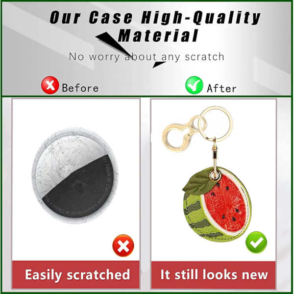 Læder nøgleringholder etui kompatibel med Apple AirTag, sød beskyttende Air Tag cover med nøglering, anti-scratch finder GPS tracker etui til Watermelon