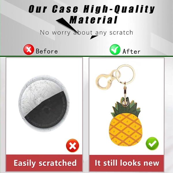 Læder nøgleringholder etui kompatibel med Apple AirTag, sød beskyttende Air Tag cover med nøglering, anti-scratch finder GPS tracker etui til Pineapple