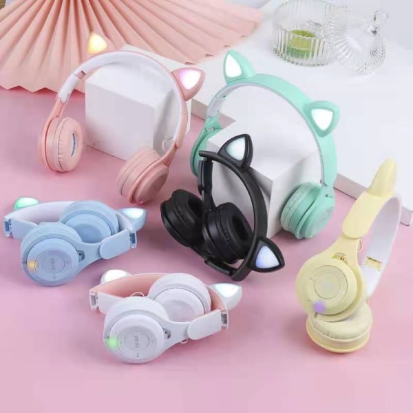 Cat ear Bluetooth -headset, LED-ljushörlursheadset, volymkontroll och hopfällbara hörlurar för surfplatta/PC/iPad/ telefon, present till pojkar och flickor